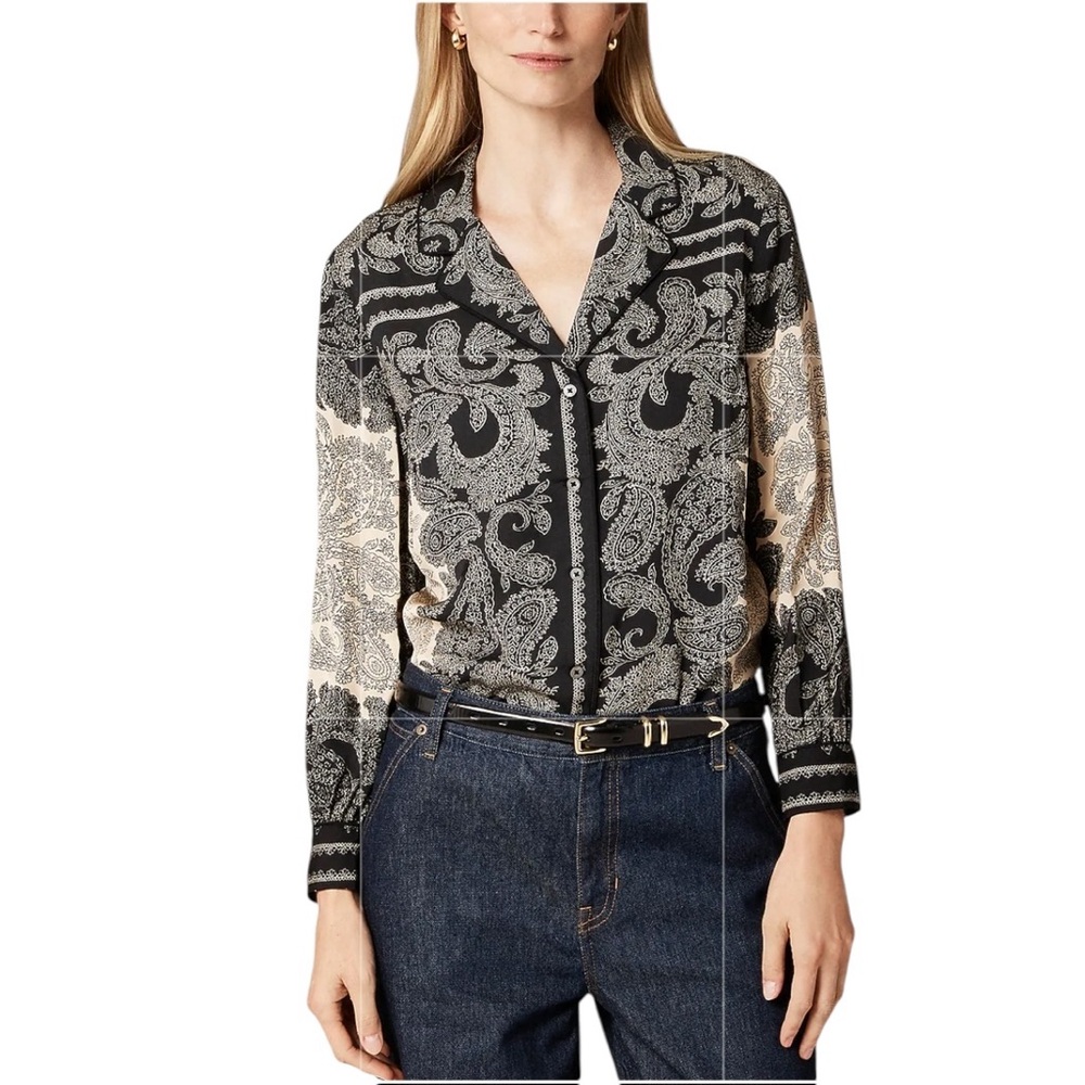 J. Crew Drapey camp-collar shirt paisley scarf print Black Candlelight Size‎ XXS